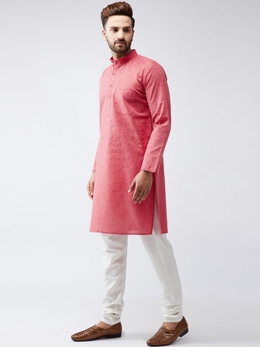 SOJANYA Men Pink Solid Kurta Lurus