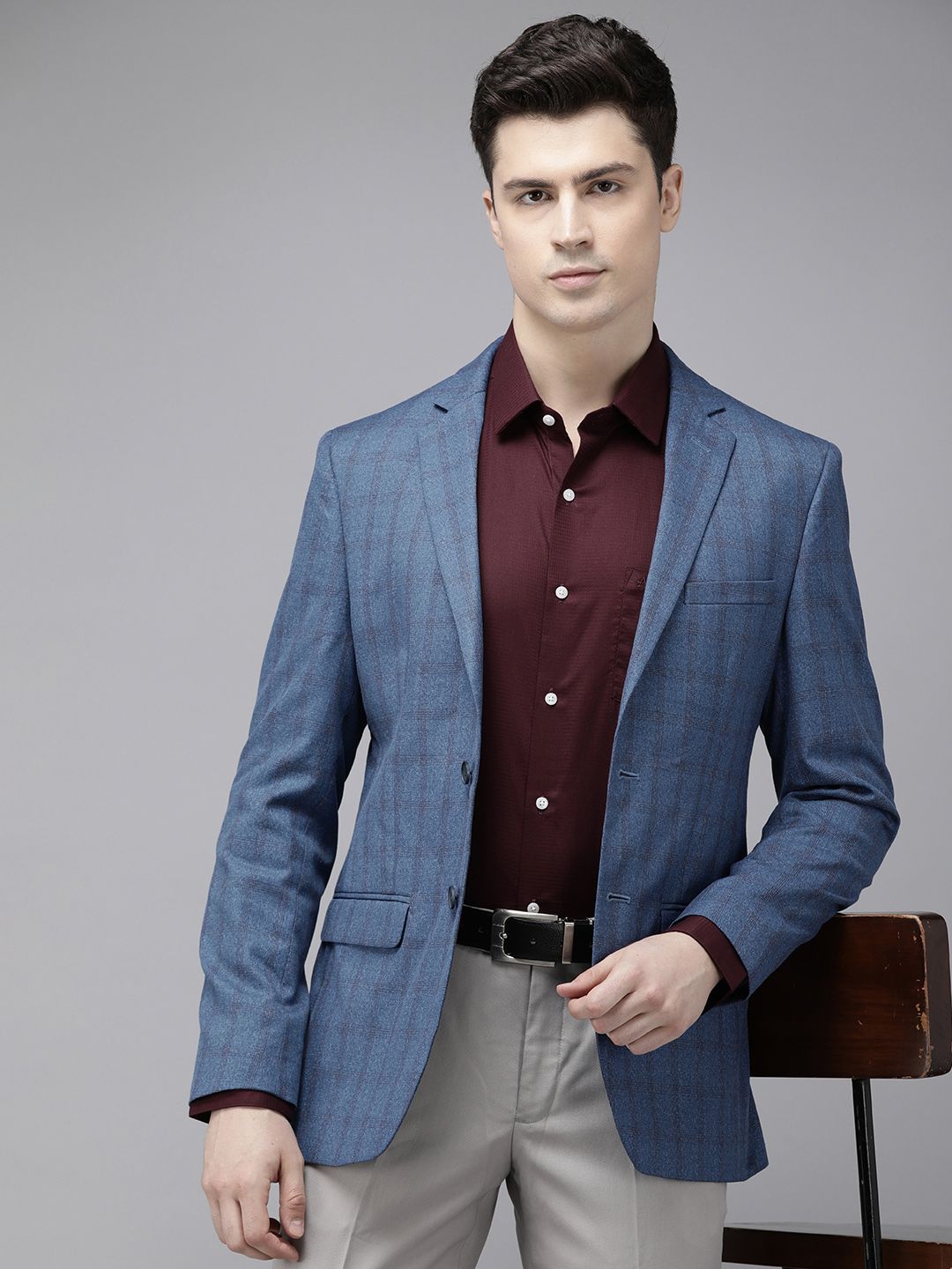 Park Avenue Memeriksa Super Slim Fit Blazer Formal Single-Breasted