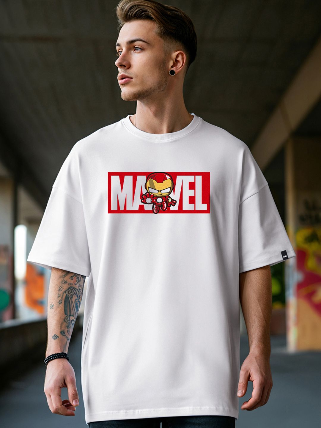 Bewakoof Men Marvel Ironman Typography Oversized Cotton T-shirt