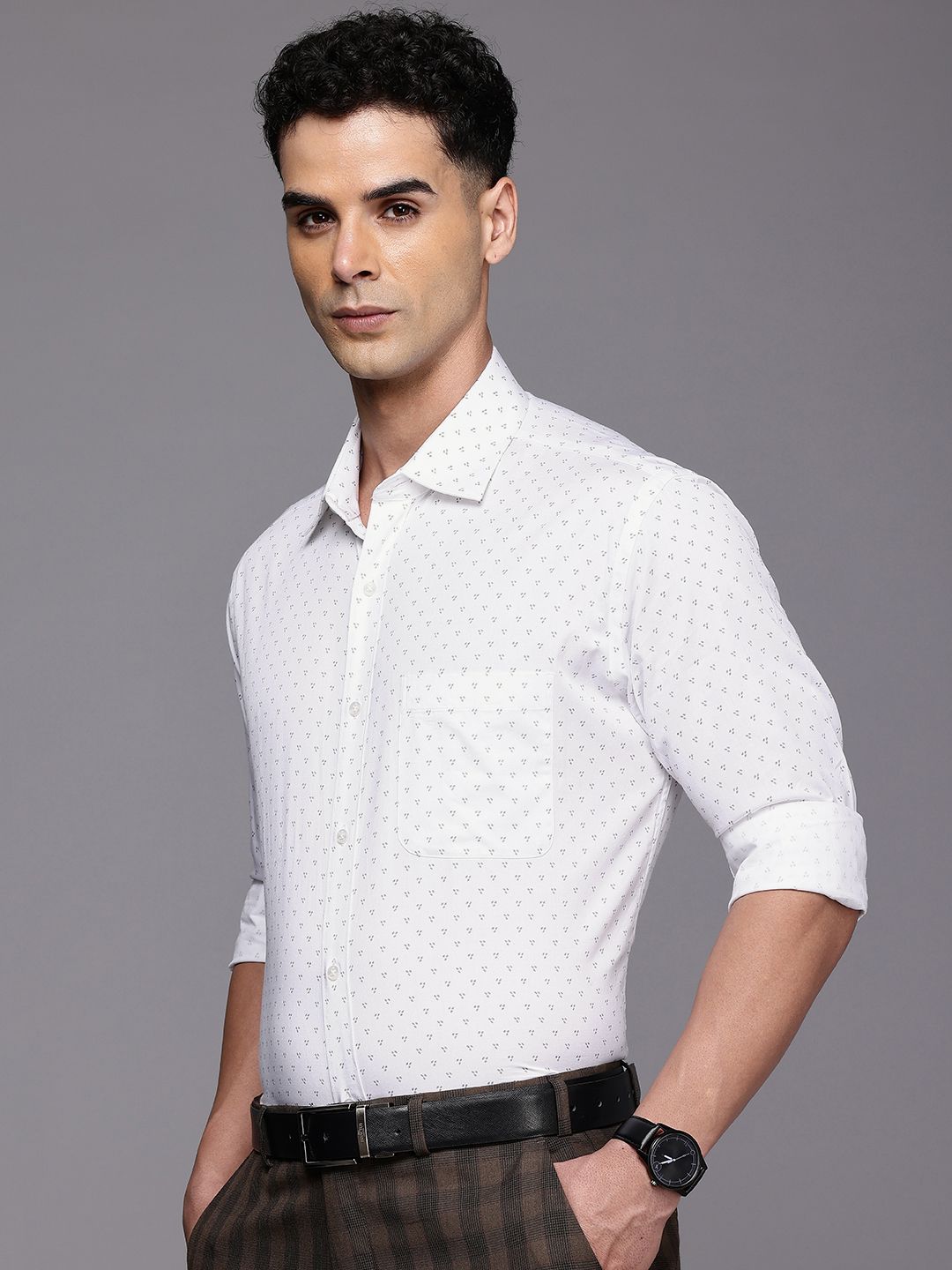 Raymond Slim Fit Geometric Printed Pure Cotton Formal Shirt