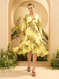 Antheaa Women Floral Print A-Line Midi Dress