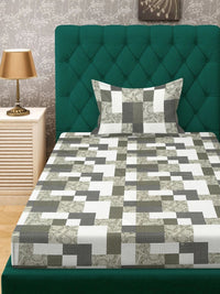 Myntra Elegant Homes Hijau Zaitun & Putih Geometrik 400 TC Cadar Tempat Tidur Single dengan 1 Sarung Bantal