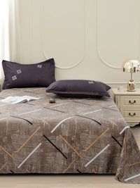 Story@home Coffee Brown Abstract Printed 240 TC Satin Finish Queen Bedsheet Set