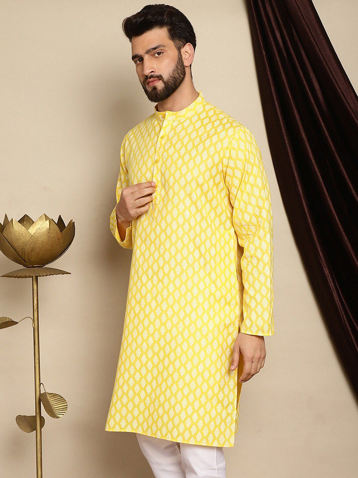 Anouk Yellow Ethnic Motifs Printed Band Collar Kurta