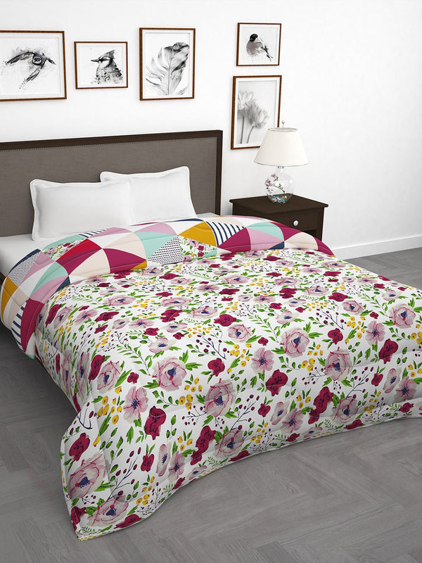Story@home Pink & White Floral 180 GSM AC Room Reversible Double Bed Comforter