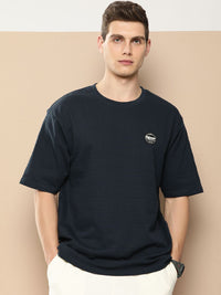 Difference of Opinion Men Navy Blue Pure Cotton Drop-Shoulder Oversized Fit T-shirt
