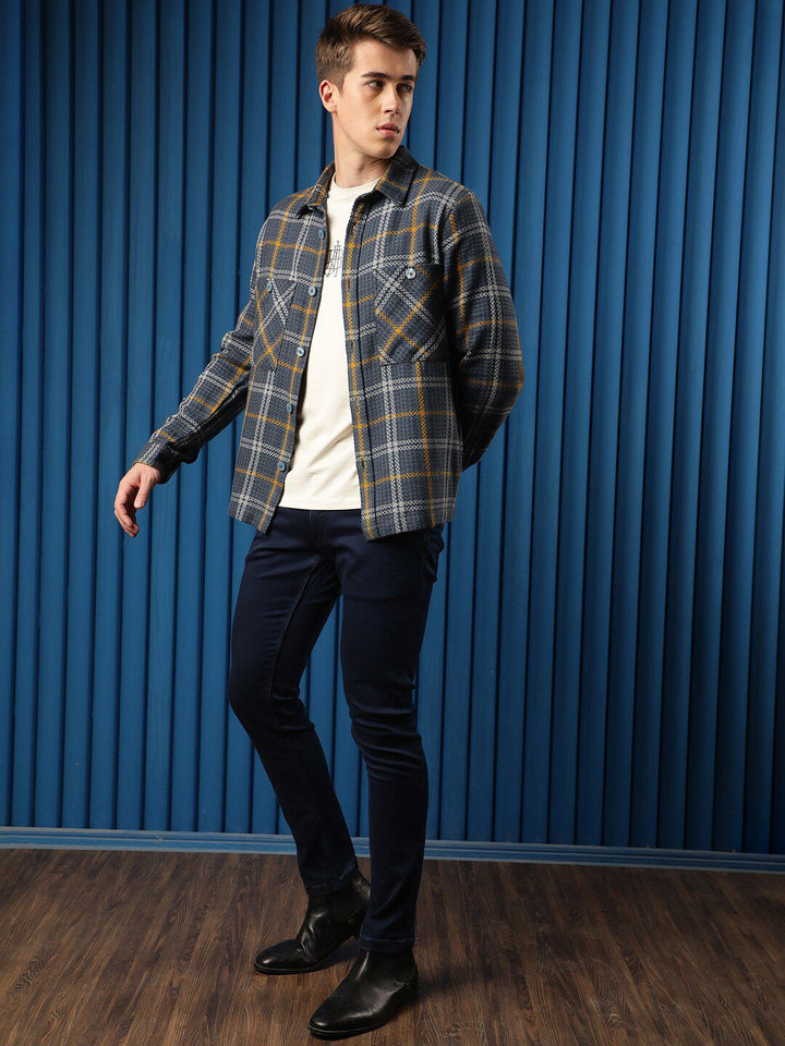RARE RABBIT Men Hunter Tailored Fit Checked Denim Jacket