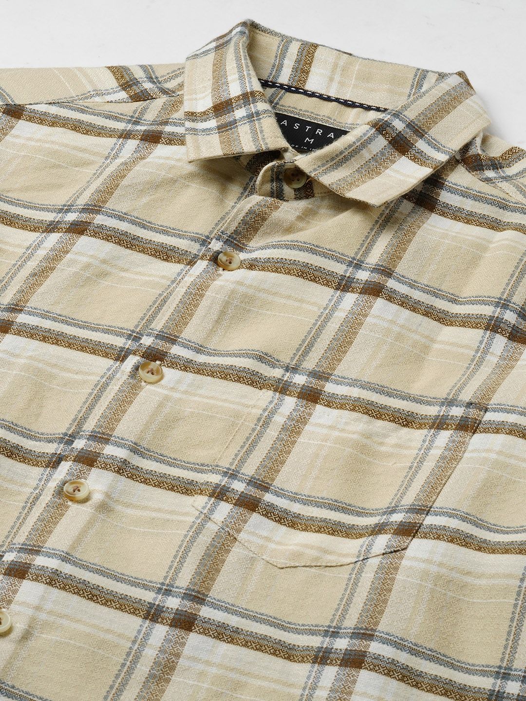 VASTRADO Men Classic Slim Fit Opaque Checked Pure Cotton Casual Shirt