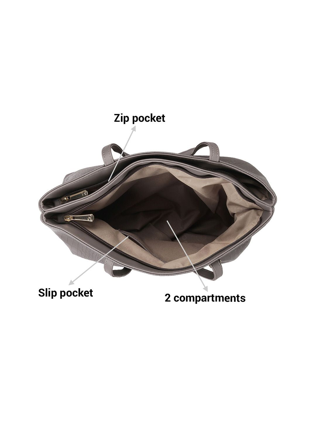 Mochi Grey Textured Shopper Shoulder Bag