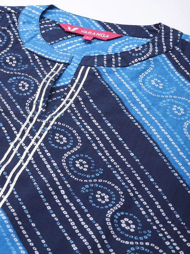 Varanga Women Navy Blue & Blue Bandhani Printed Kurta