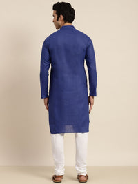 Anug by SOJANYA Men Blue Dobby Band Collar Kurta