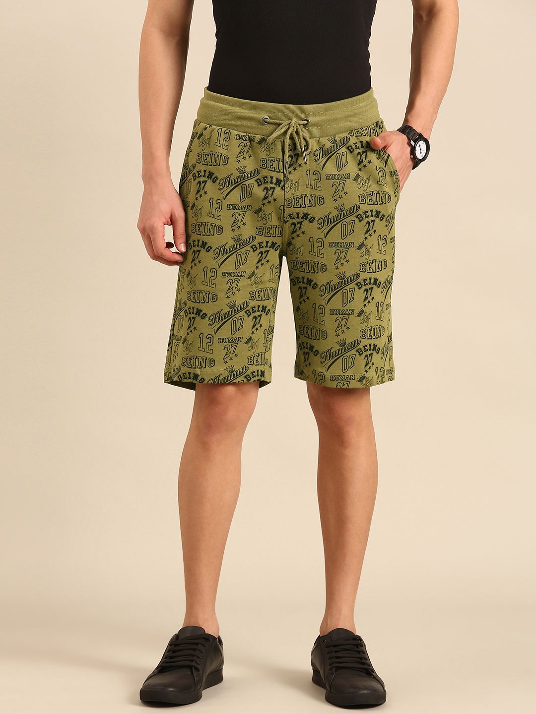 Being Human Men Pure Cotton Typography Printed Regular Shorts