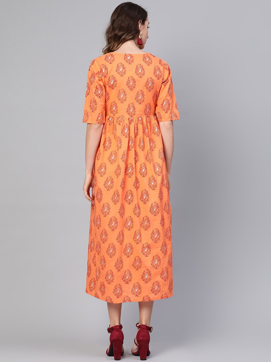 Gerua By Libas Women Orange  Maroon Printed Maxi Dress