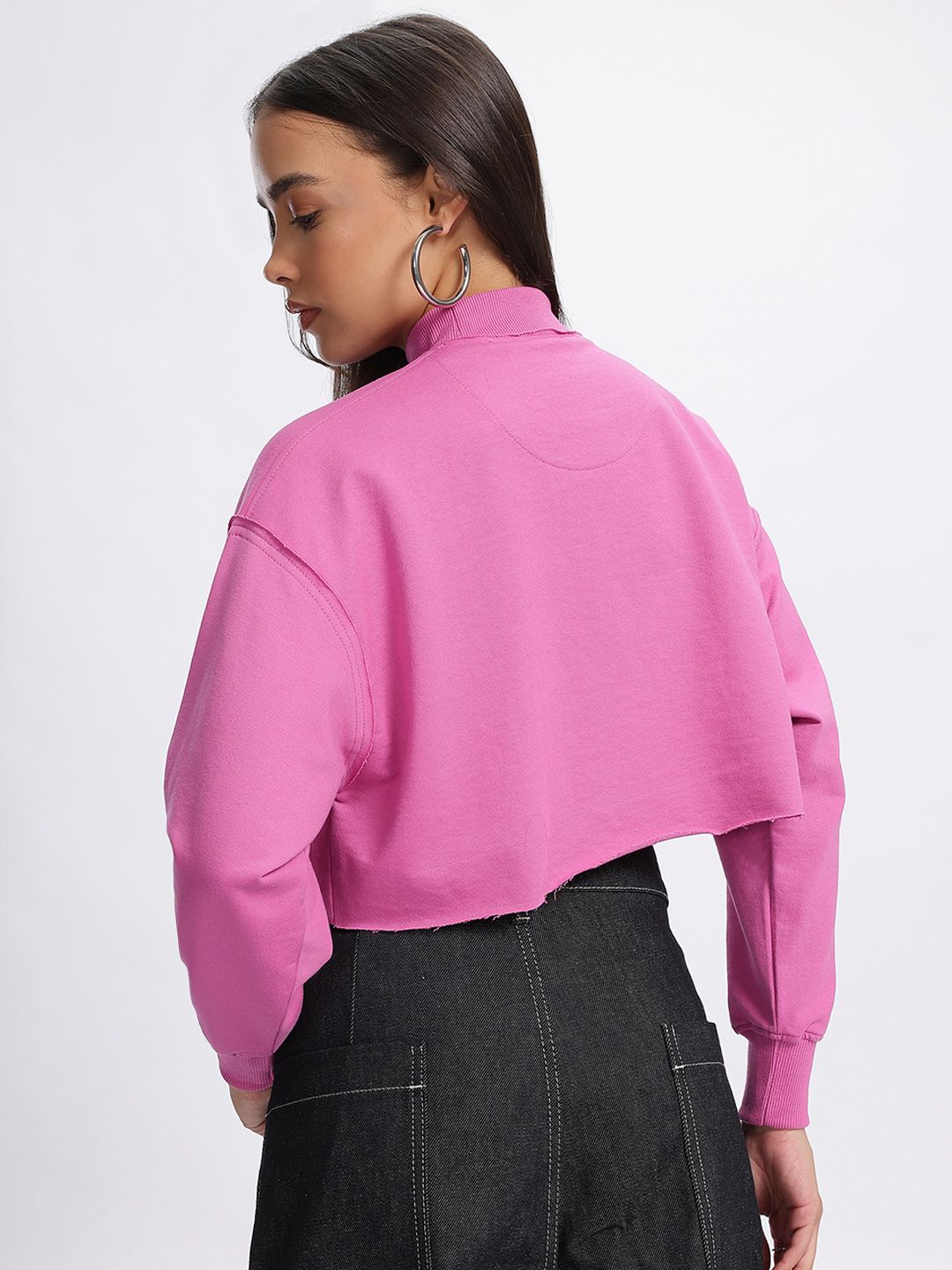 DressBerry Turtle Neck Drop-Shoulder Crop Sweatshirt