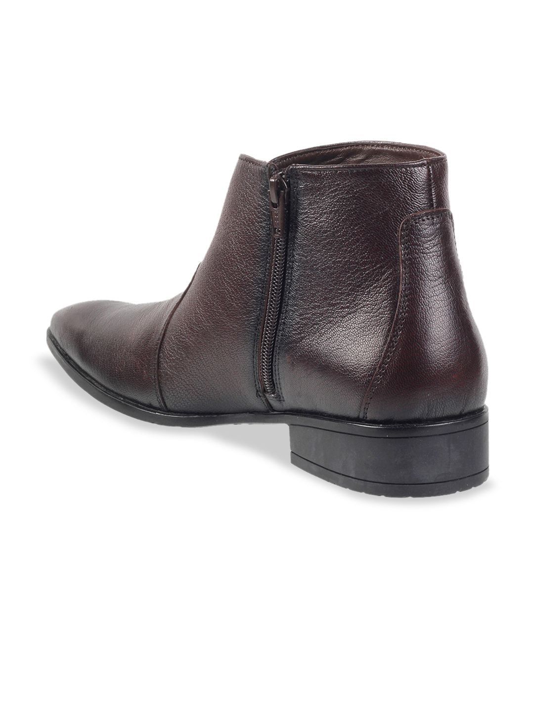 Metro Men Brown Solid Mid-Top Leather Boots