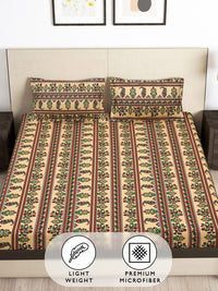 Story@home Arena Beige & Green Printed 180 TC Fitted King Bedsheet & 2 Pillow Covers