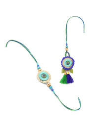 NVR Set of 2 Multicolor Artificial Beads Bhaiya Bhabhi Rakhi with Roli Chawal Chandan