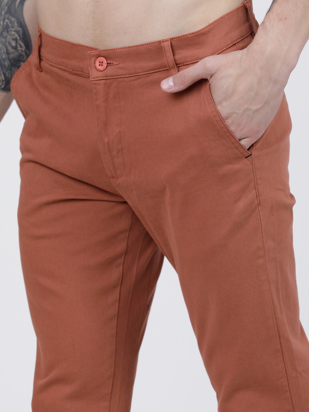 The Indian Garage Co Men Rust Slim Fit Regular Trousers Regular Trousers