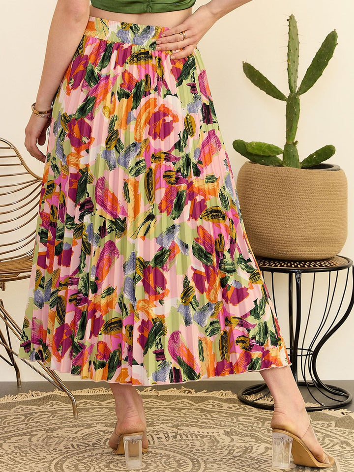 Berrylush Floral Printed Pleated Maxi Skirts