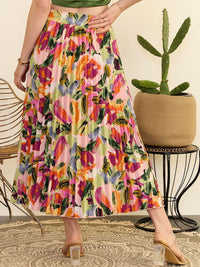 Berrylush Floral Printed Pleated Maxi Skirts