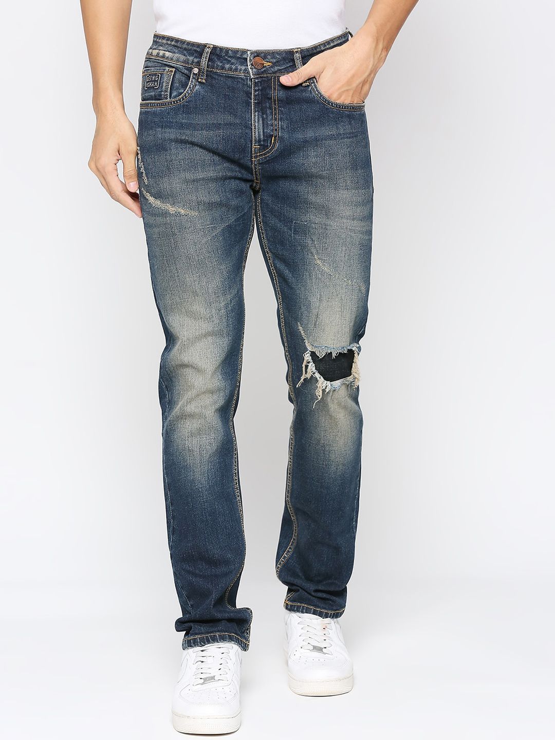 Being Human Men Slim Fit Mid-Rise Heavy Fade Medium Shade Mildly Distressed Jeans