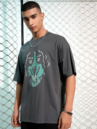 Highlander Graphic Printed Neck Drop-Shoulder Lengan T-Shirt Besar
