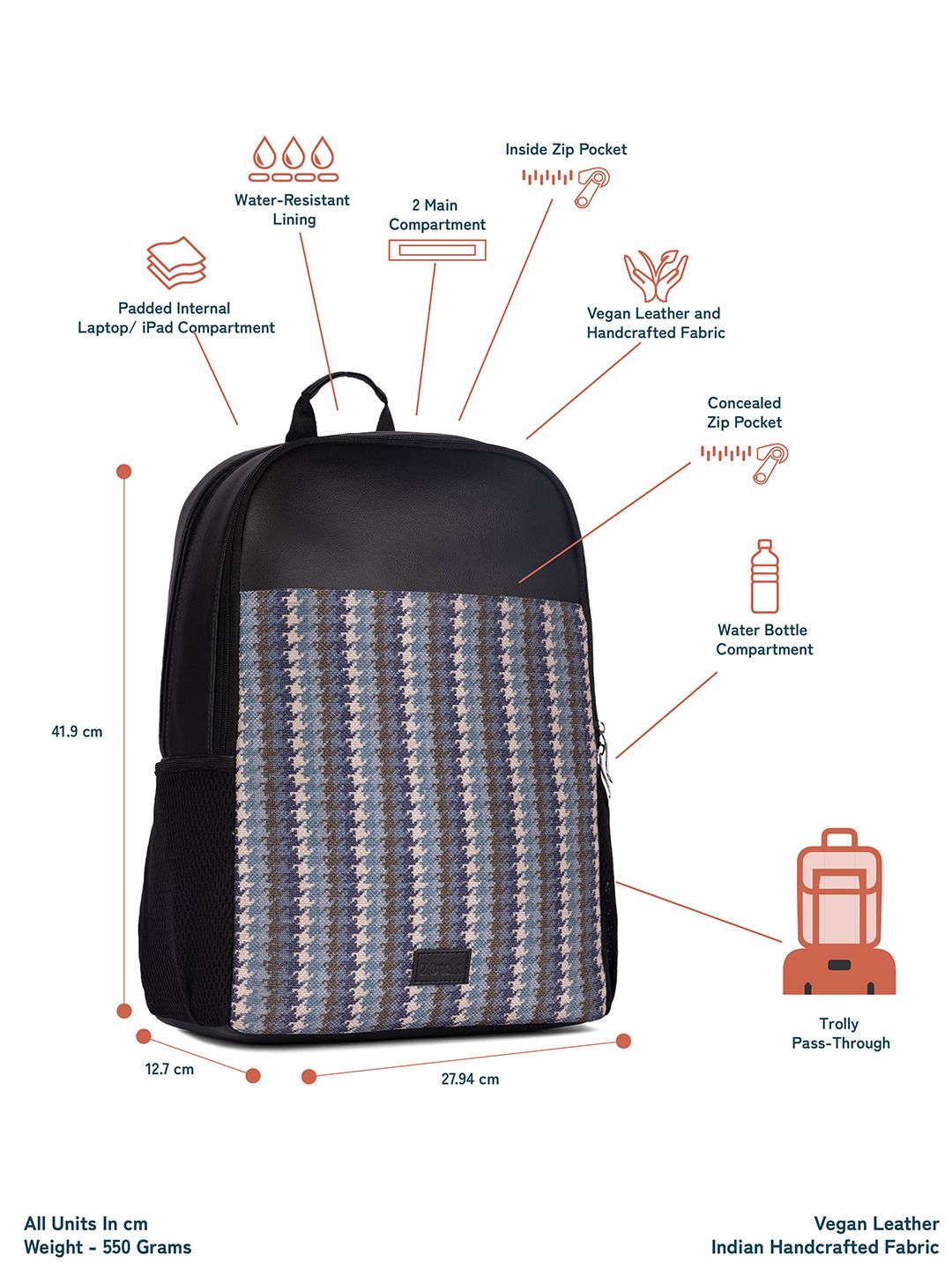 Zouk Men Backpack Rintangan Air Bercetak Geometri Sehingga 16 Inci