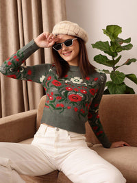 STREET 9 Self Design Acrylic Crop Pullover