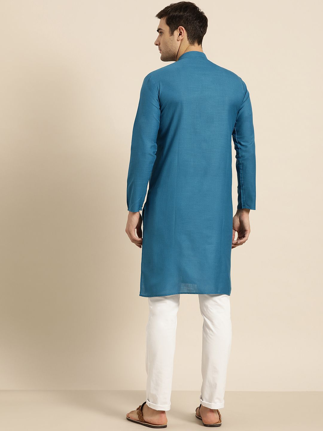 SOJANYA Lelaki Teal Blue Solid Kurta Lurus