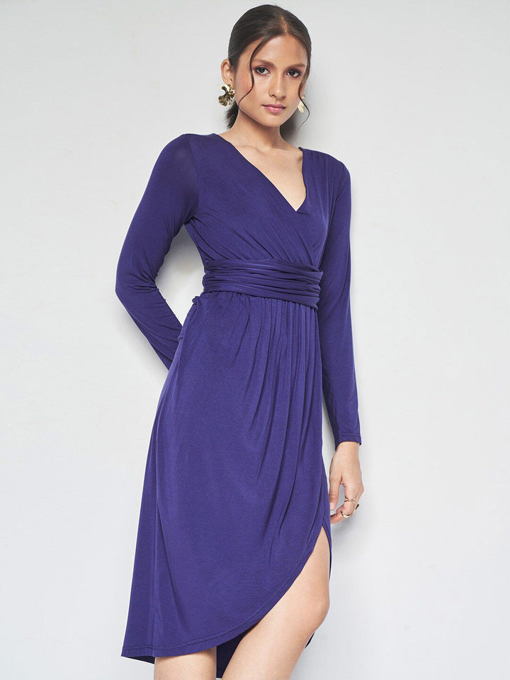AND V-Neck Tulip Midi Sheath Dress