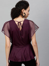 STREET 9 Burgundy Embellished Net Peplum Top
