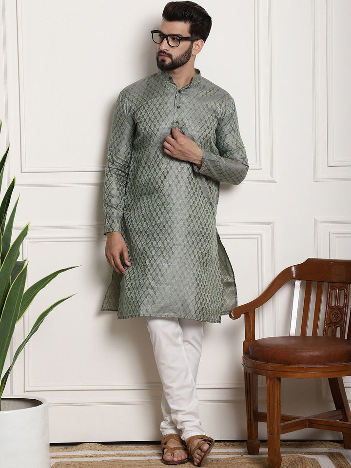 SOJANYA Motif Etnik Rekaan Tenun Kolar Jalur Lengan Panjang Kurta Lurus