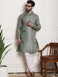 SOJANYA Motif Etnik Rekaan Tenun Kolar Jalur Lengan Panjang Kurta Lurus