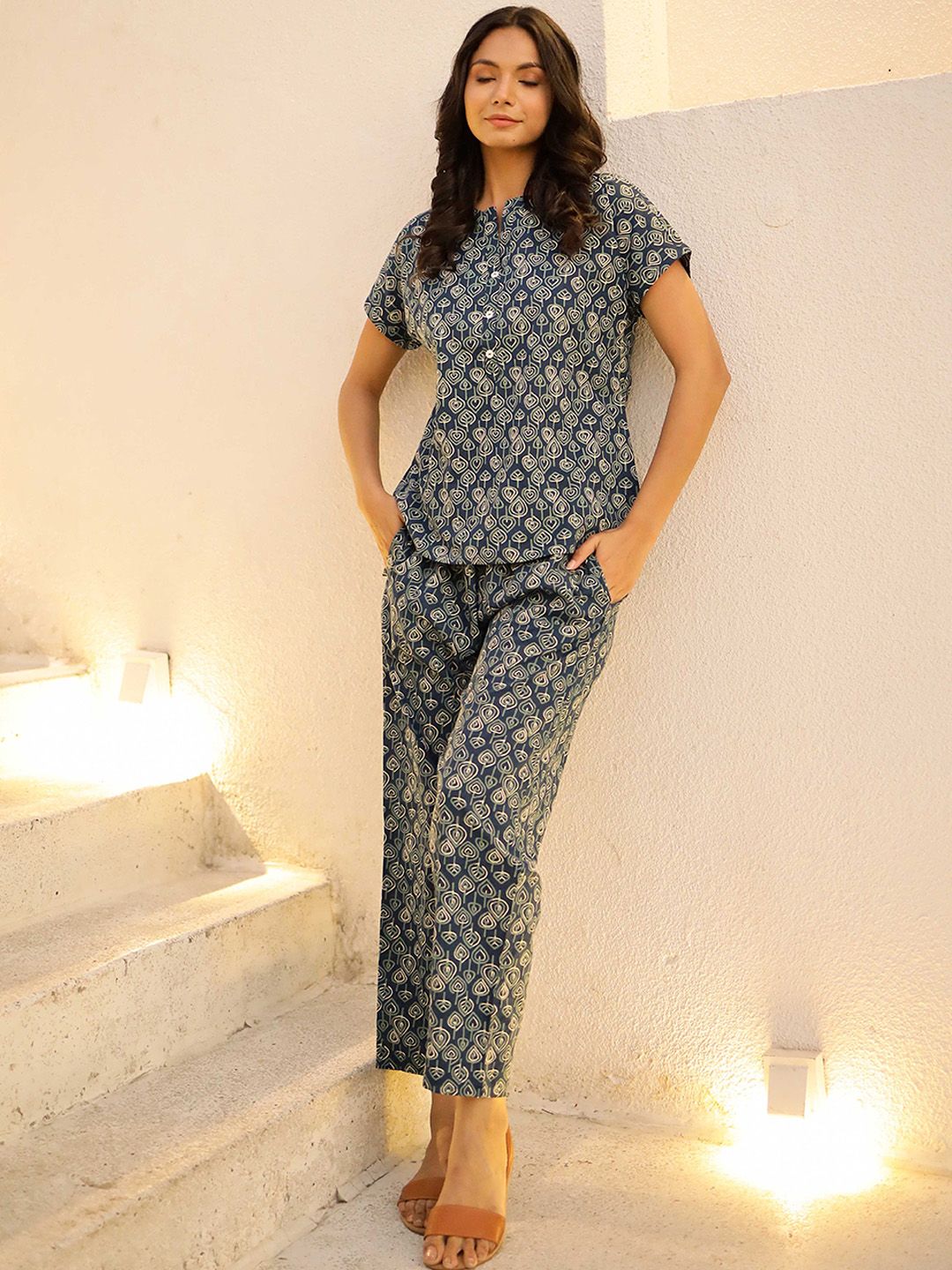 SANSKRUTIHOMES Women Printed Pure Cotton Night suit