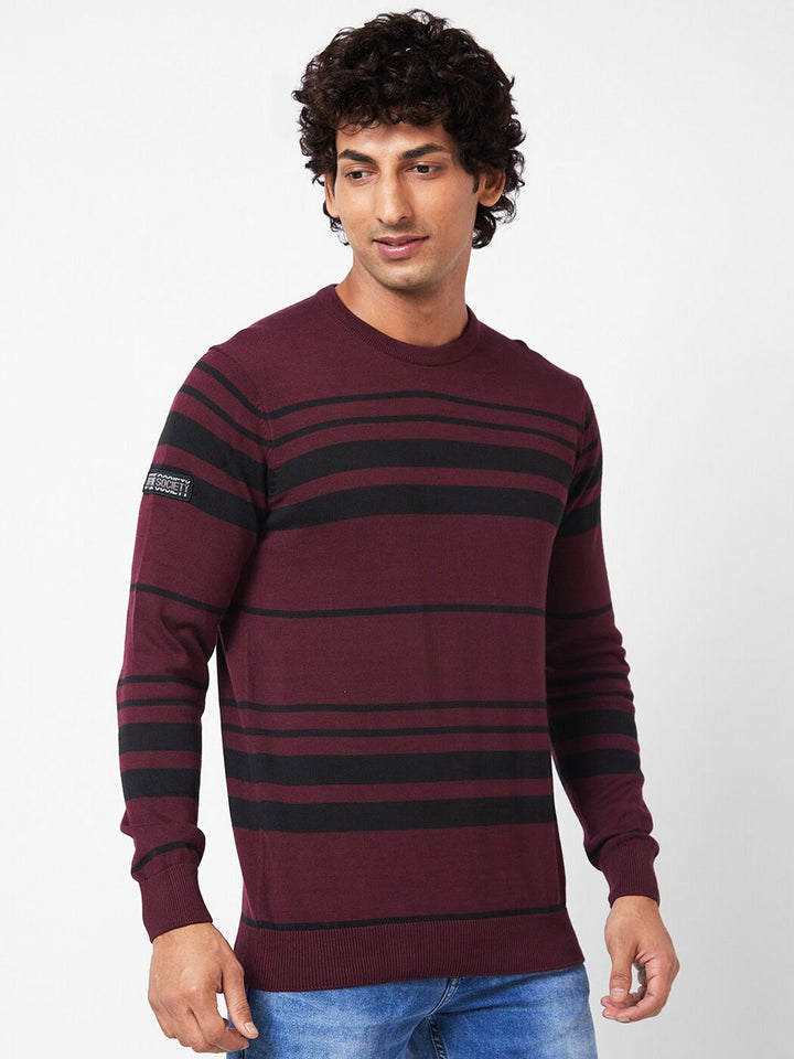 SPYKAR Striped Ribbed Cotton Pullover Sweater