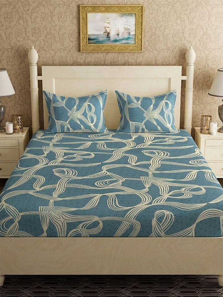 Myntra Elegant Homes Biru Turquoise & Berwarna Krim Cadar King 300 TC dengan 2 Sarung Bantal