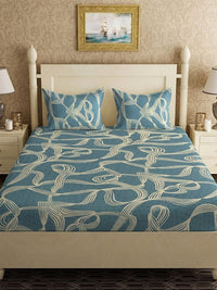 Myntra Elegant Homes Biru Turquoise & Berwarna Krim Cadar King 300 TC dengan 2 Sarung Bantal