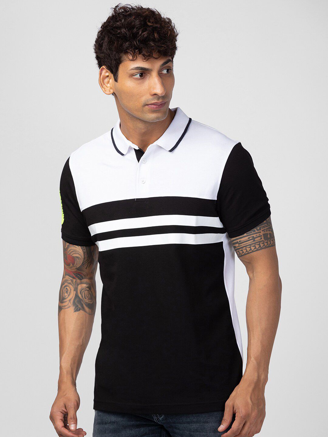 SPYKAR Men Colourblocked Polo Collar Slim Fit Cotton T-shirt