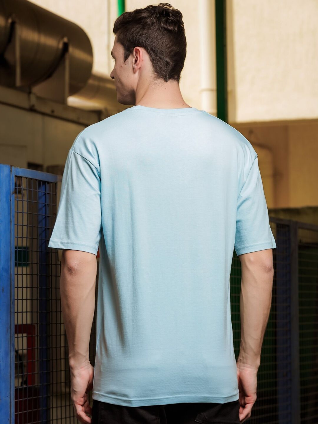 ADRO Round Neck Drop-Shoulder Sleeves Oversized Pure Cotton T-shirt