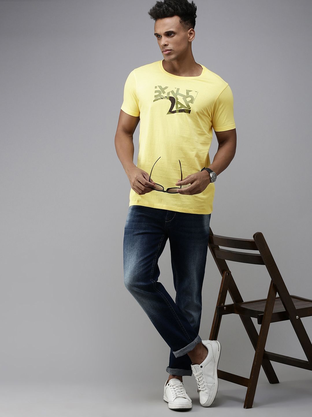 SPYKAR Brand Logo Printed Pure Cotton Slim Fit T-shirt