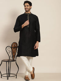 SOJANYA Men Black Ethnic Motifs Yoke Design Jacquard Kurta