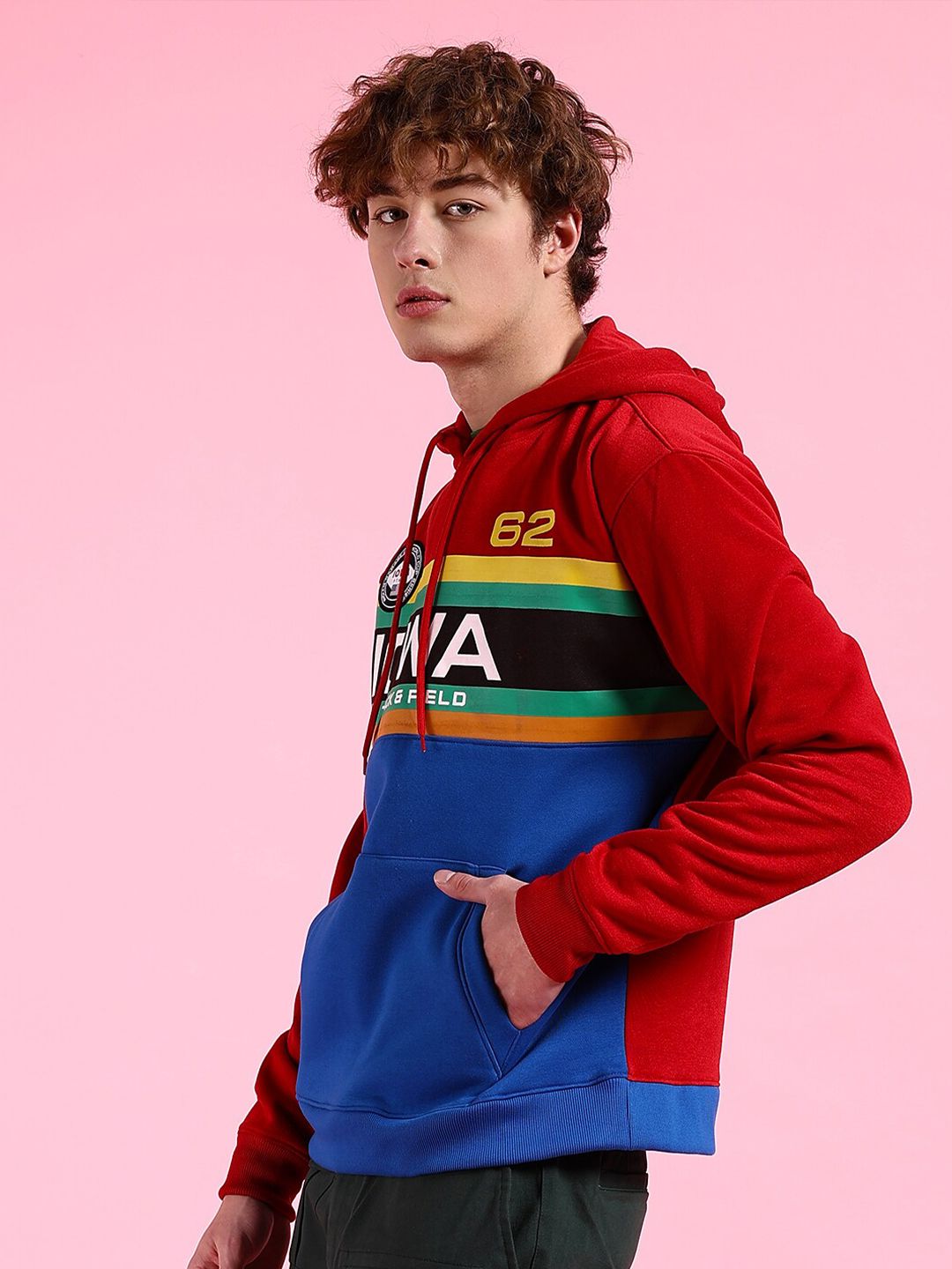 The Indian Garage Co Men Red Printed Hooded Sweatshirt