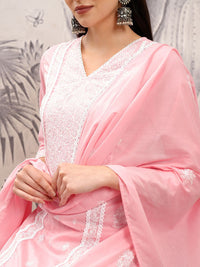 Vishudh Ethnic Motifs Embroidered Thread Work Pure Cotton Kurta with Trousers & Dupatta