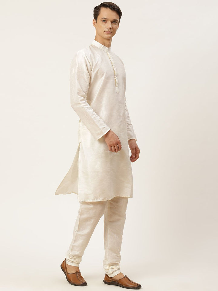 SOJANYA Kurta Solid Lelaki Off White dengan Jaket Churidar & Etnik