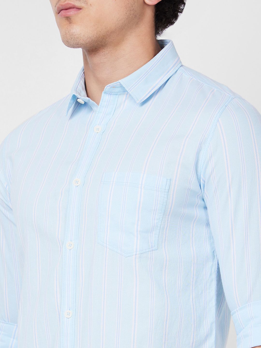 SPYKAR Vertical Striped Spread Collar Long Sleeves Cotton Casual Shirt