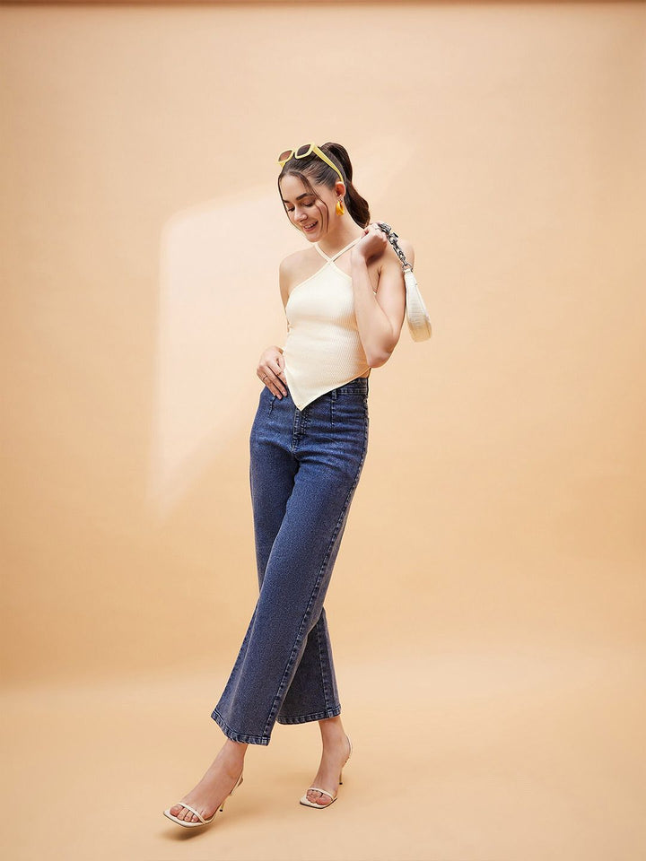 SASSAFRAS BASICS Ribbed Halter Neck Cotton Crop Top