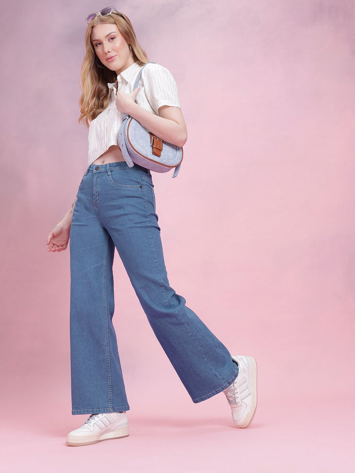 DressBerry Women Mid-Rise Wide Leg Stretchable Jeans
