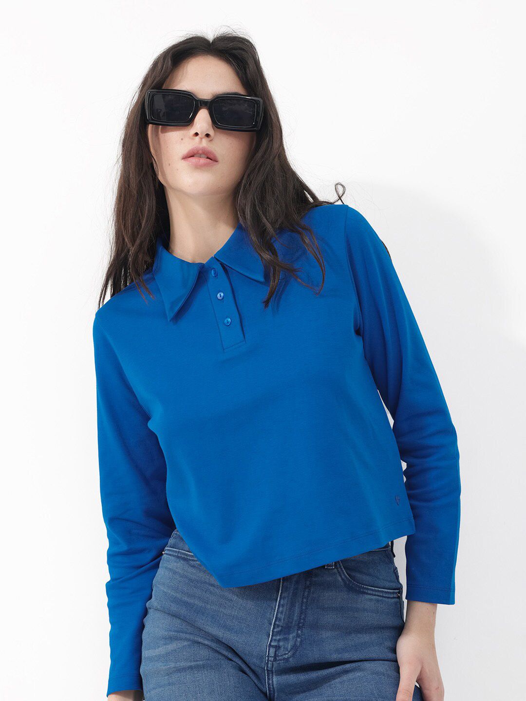 RAREISM Shirt Collar Long Sleeves Cotton Top