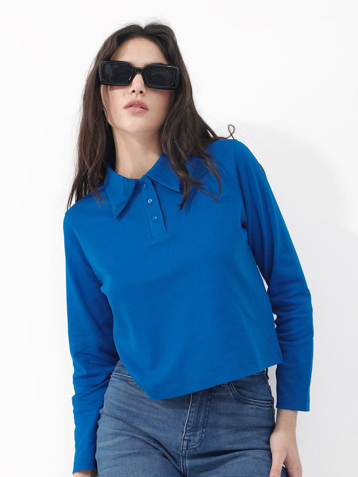 RAREISM Shirt Collar Long Sleeves Cotton Top