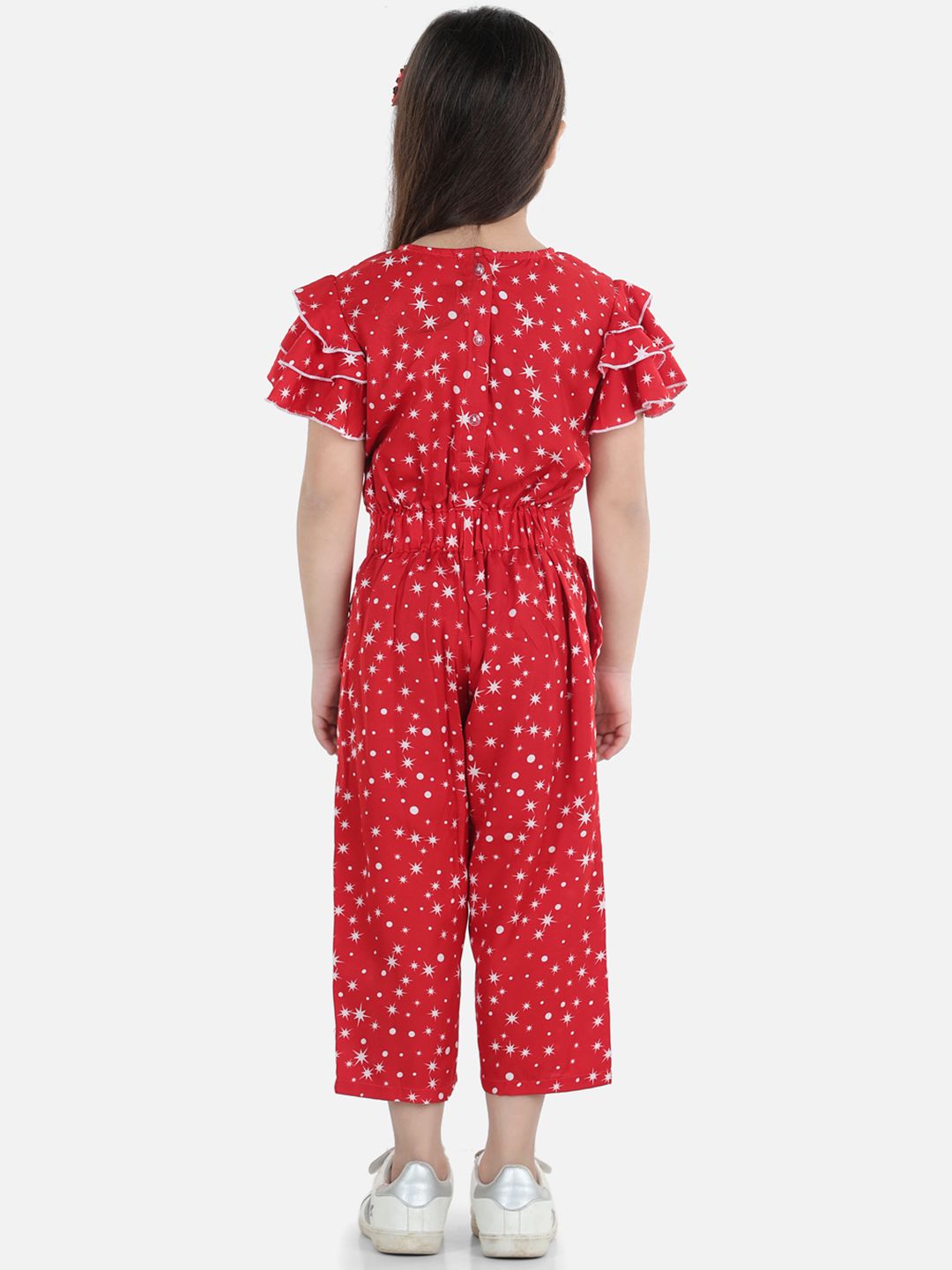 Cutiekins Girls Red & White Printed Basic Jumpsuit